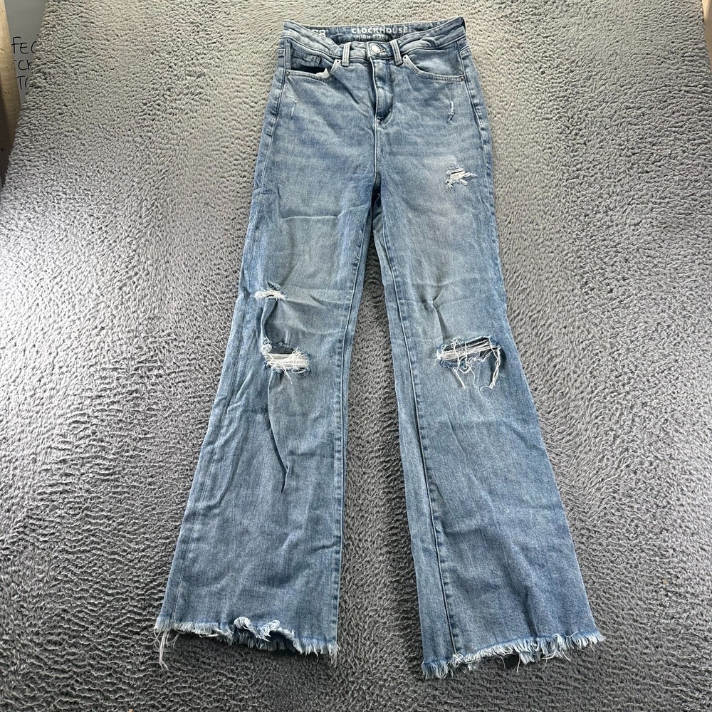 Clockhouse Jeans Womens 26x31 Blue Denim Flared High-Rise Distressed Stretch
